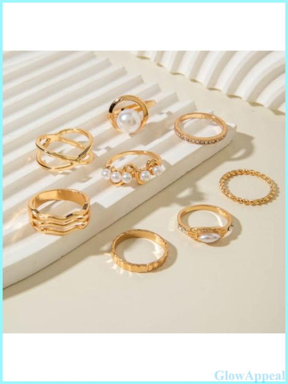 Gold Pearl Stackable Rings Rhinestone Flower Adjustable Jewelry Gift - Picture 4 of 4